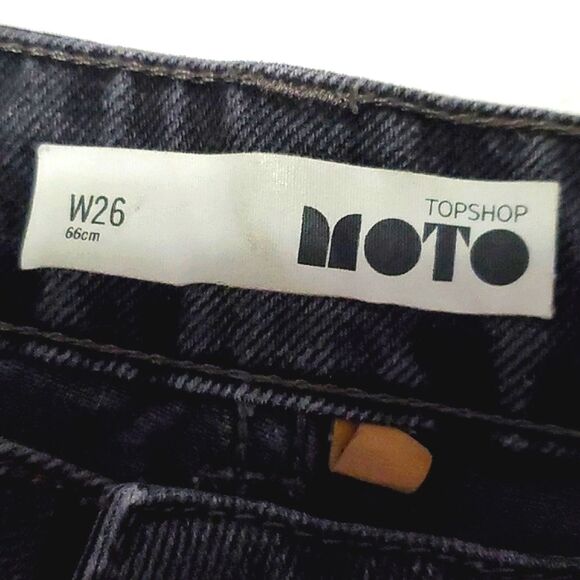 Topshop Moto Black High Waist Distressed Destroyed Denim Shorty Shorts  26 - Picture 9 of 11
